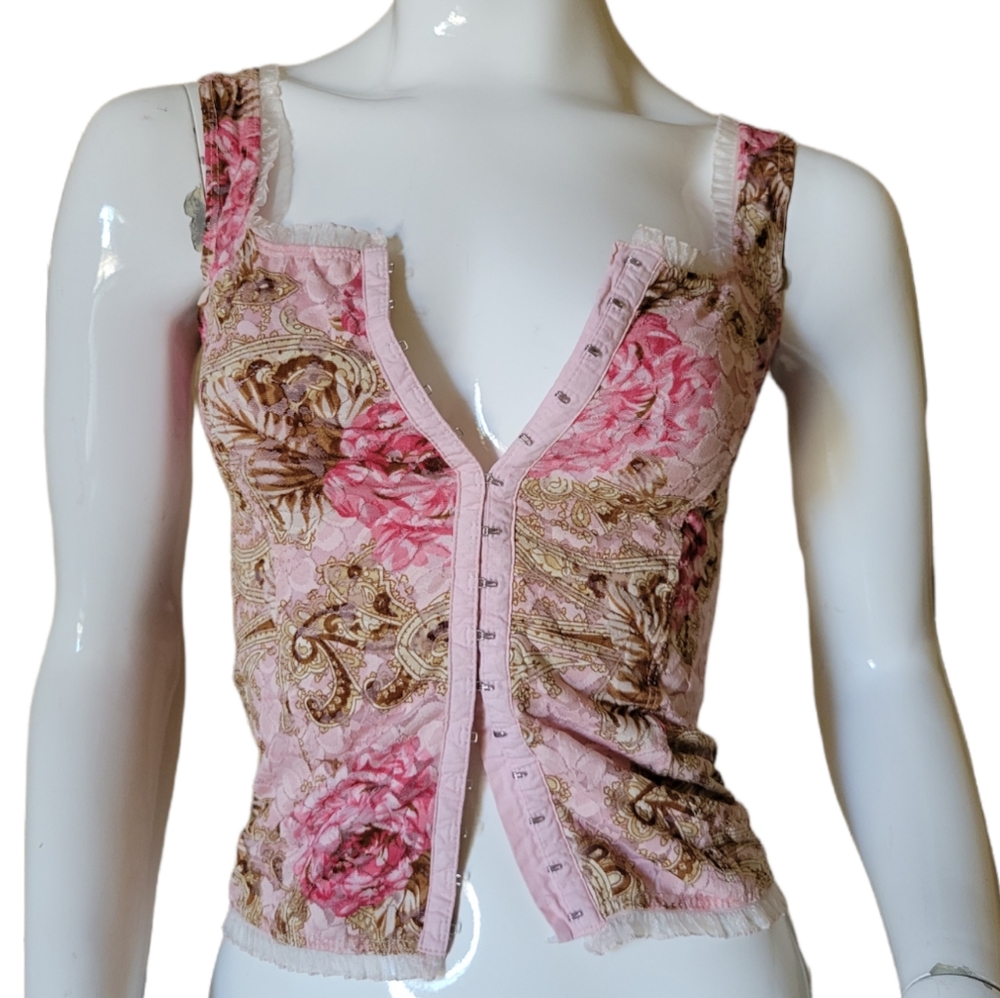 Vintage Y2k 90s Hook Corset Stretchy Rave Tank Top Style Floral Paisley size S